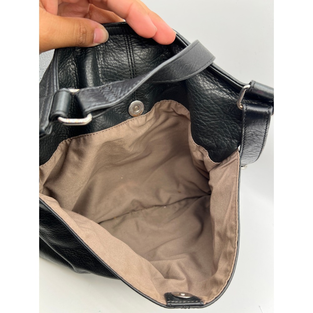 Margot Black Pebbled Leather Crossbody Bag Foldover Zip Top Minimalist Messenger - Picture 6 of 8